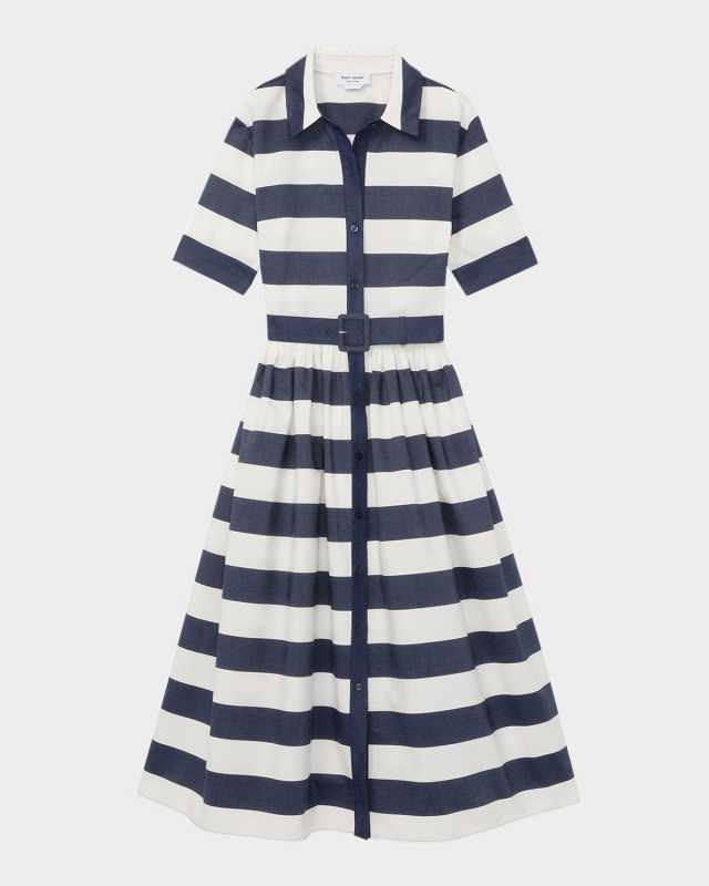 belted sailor stripe poplin midi shirtdress